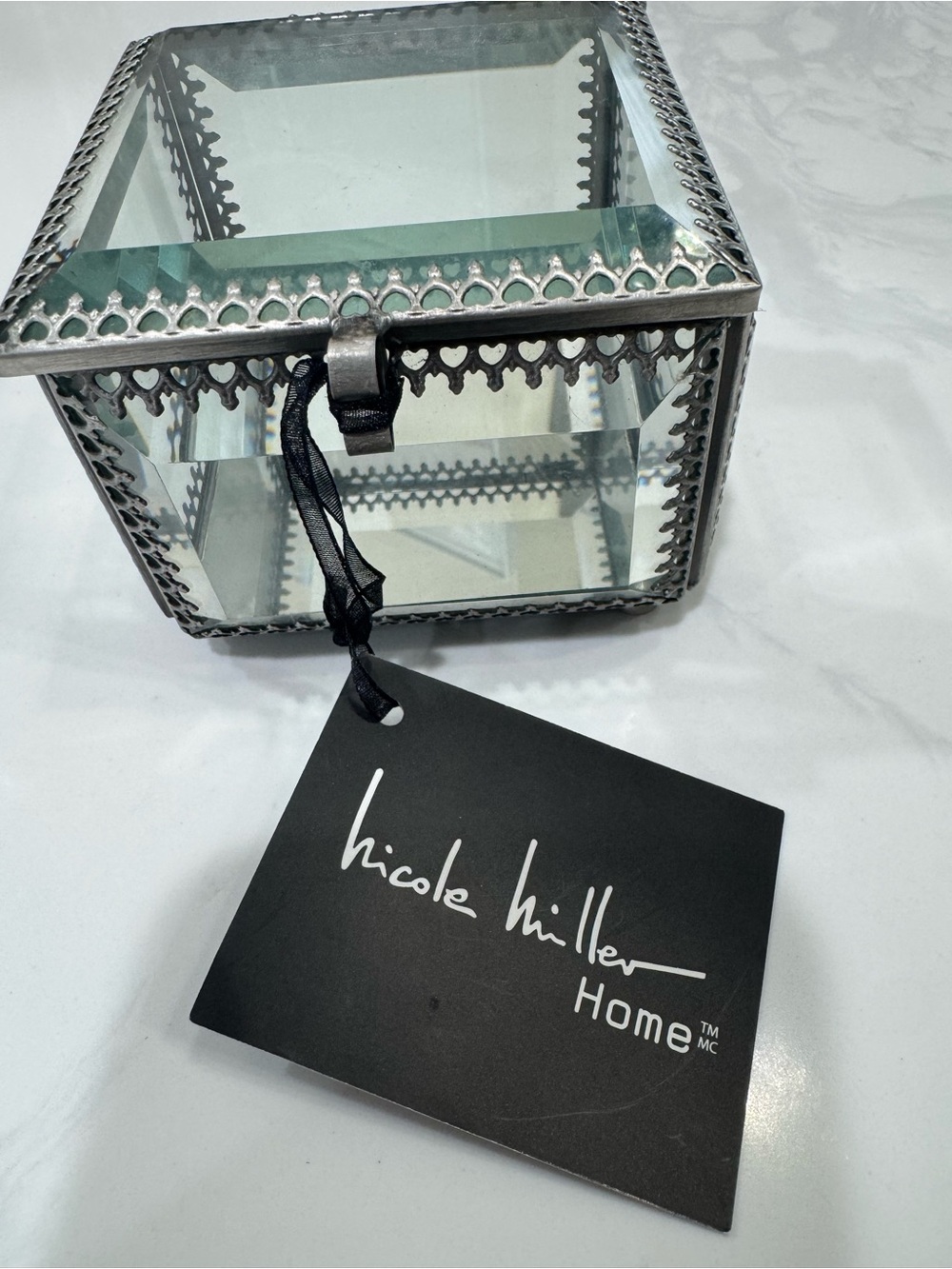 Nicole Miller Home Mirrored Glass Trinket Box with Silver Trim